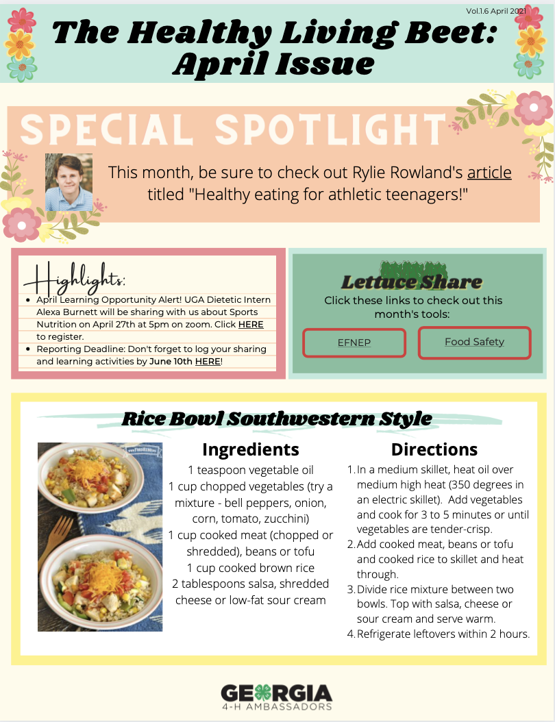 April Newsletter Page 1- Georgia 4-H Healthy Living
