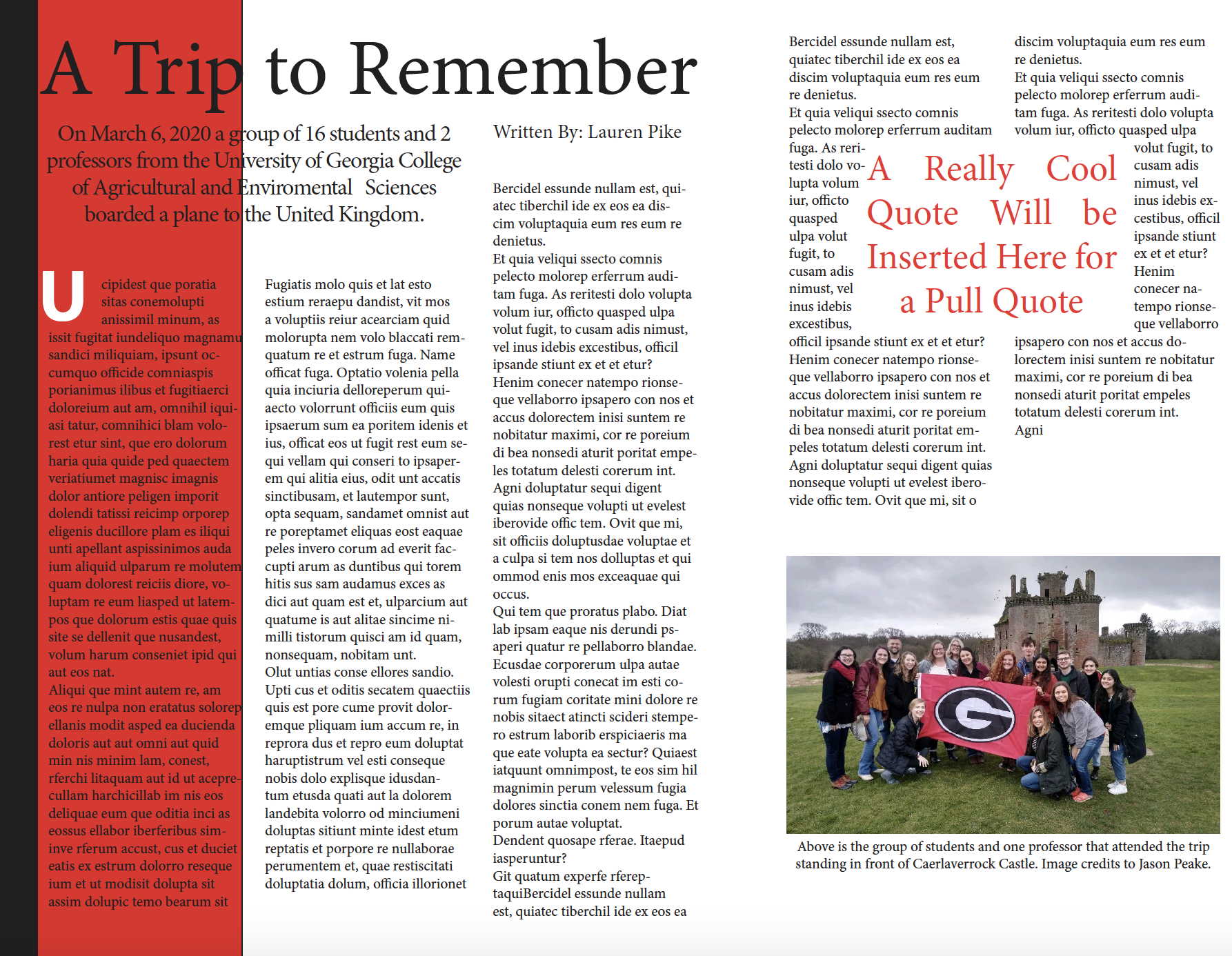 A magazine layout with filler text